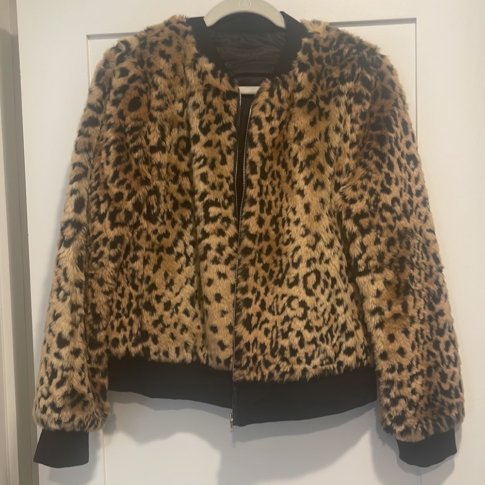Leopard faux fur bomber jacket